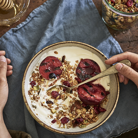 Berry Granola with Grilled Plums