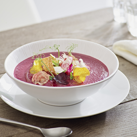 Gazpacho of Beetroot Soup with Goats Curd