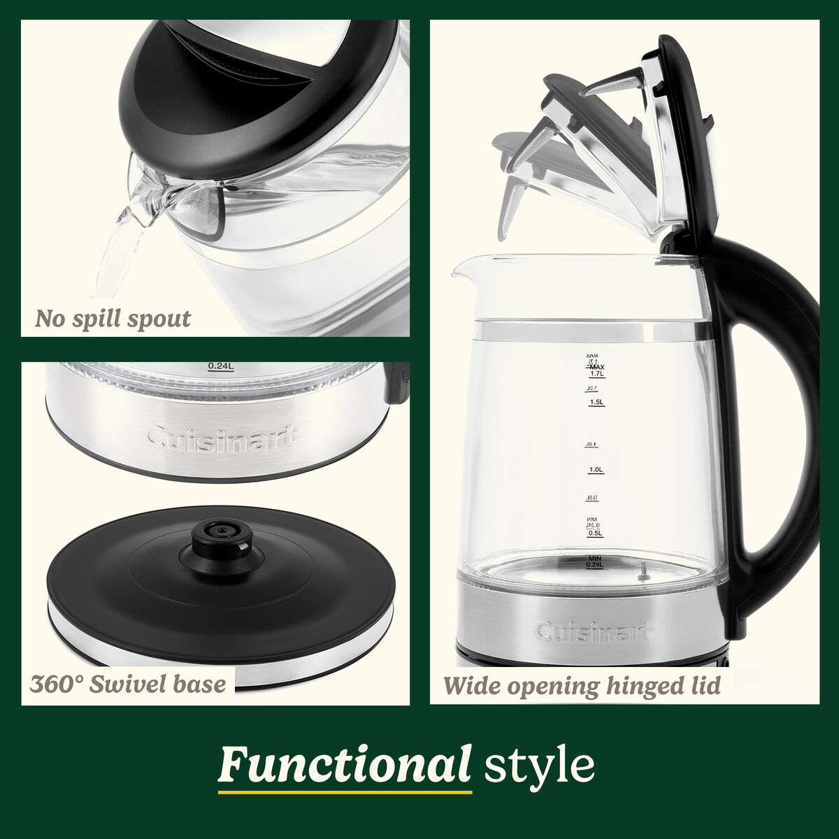 Cuisinart 1.7L Glass Kettle with Variable Temperature Control
