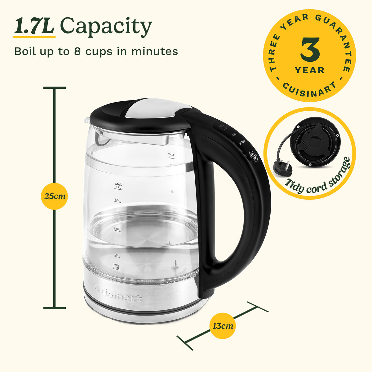 Cuisinart 1.7L Glass Kettle with Variable Temperature Control