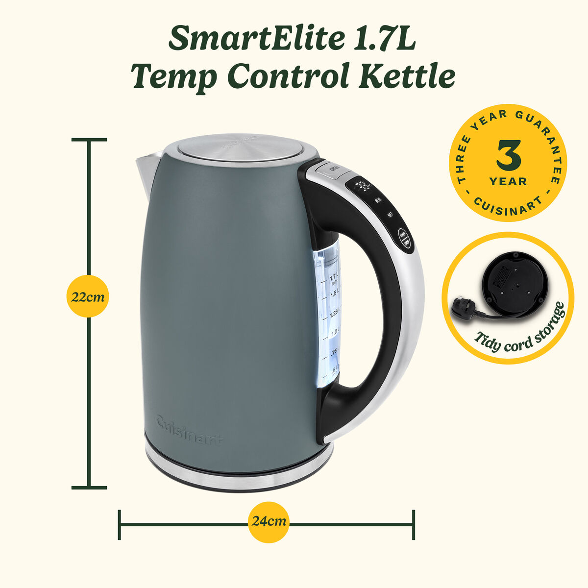 Cuisinart SmartElite Temp Control Kettle 1.7L, Denim, large 8