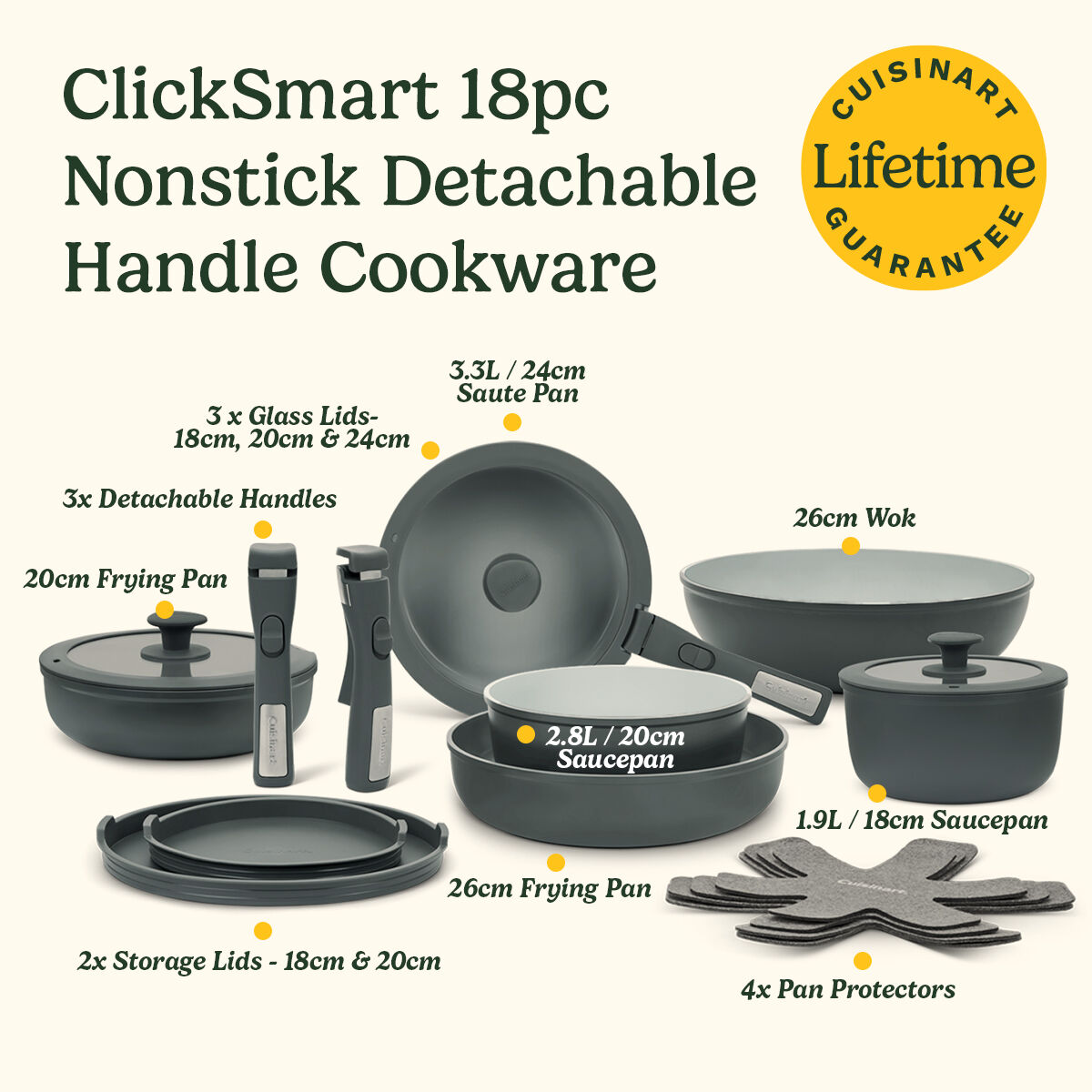 Cuisinart ClickSmart 18pcs Non-Stick Detachable Handle Cookware, , large 10