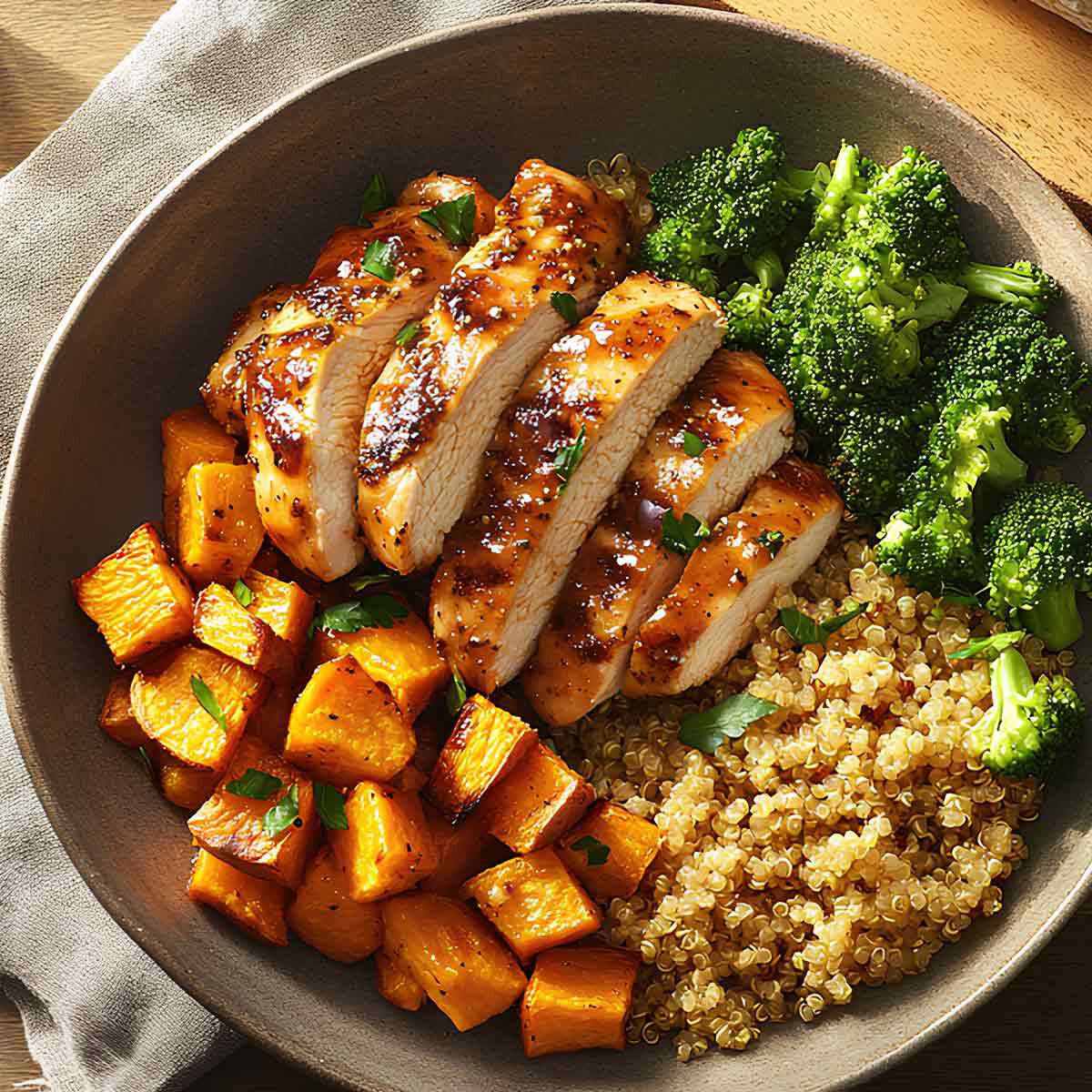 BBQ-Marinated Chicken Thighs with Sweet Potato, Broccoli and Quinoa-1