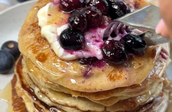 Wholegrain Blueberry Pancakes with Light Maple