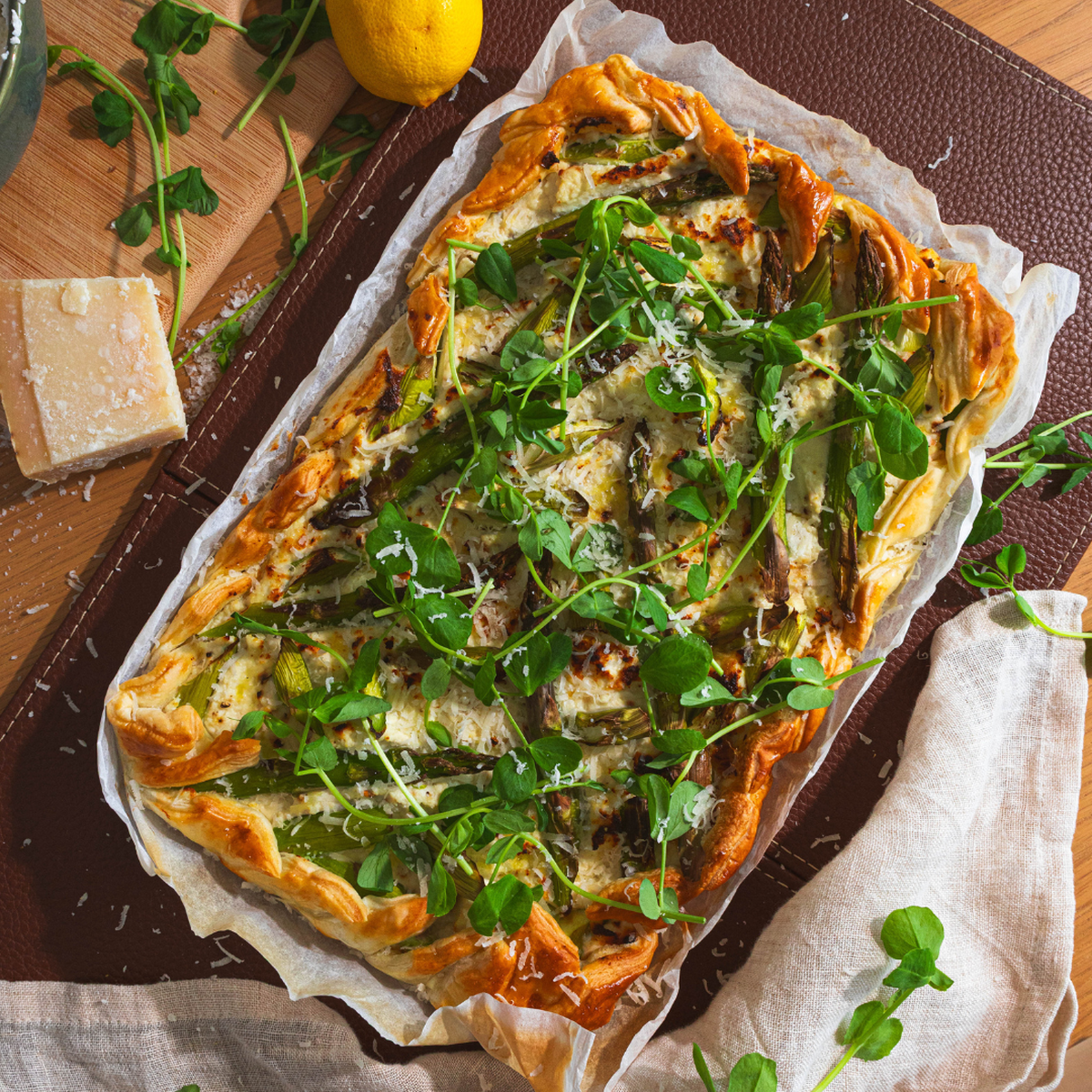 Asparagus, Lemon Ricotta & Pea Shoot Open Pie-1