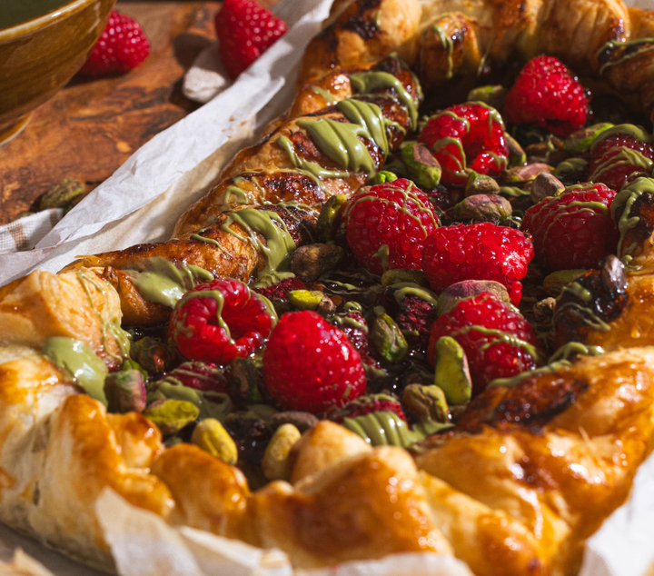 Pistachio Cream And Raspberry Open PIe