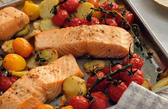 Grilled Salmon with Grilled Tomatoes & Potatoes