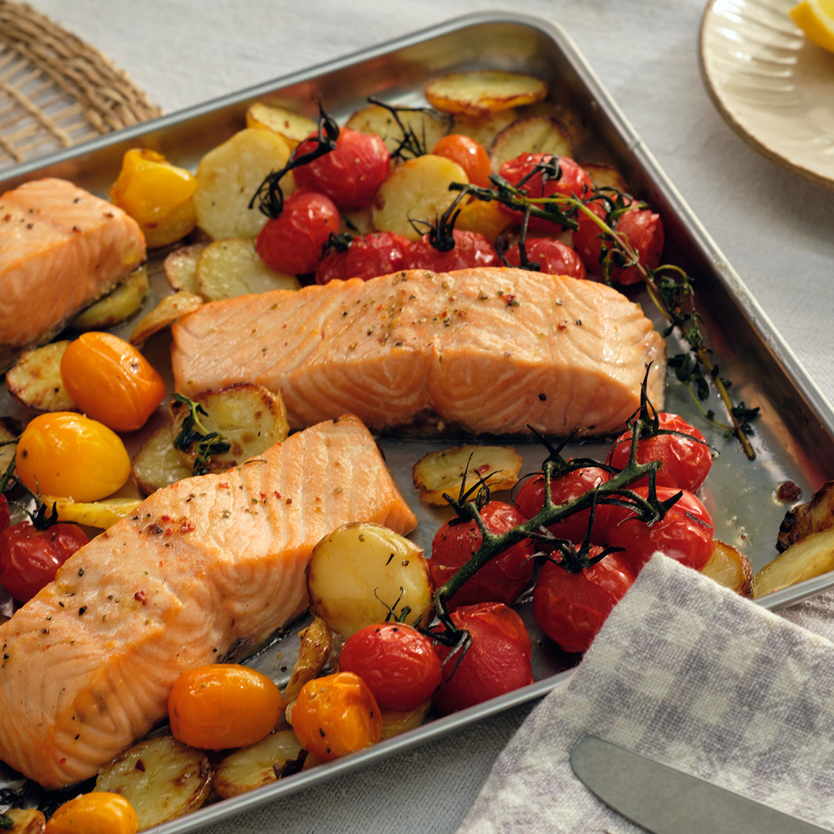 Grilled Salmon with Grilled Tomatoes & Potatoes
