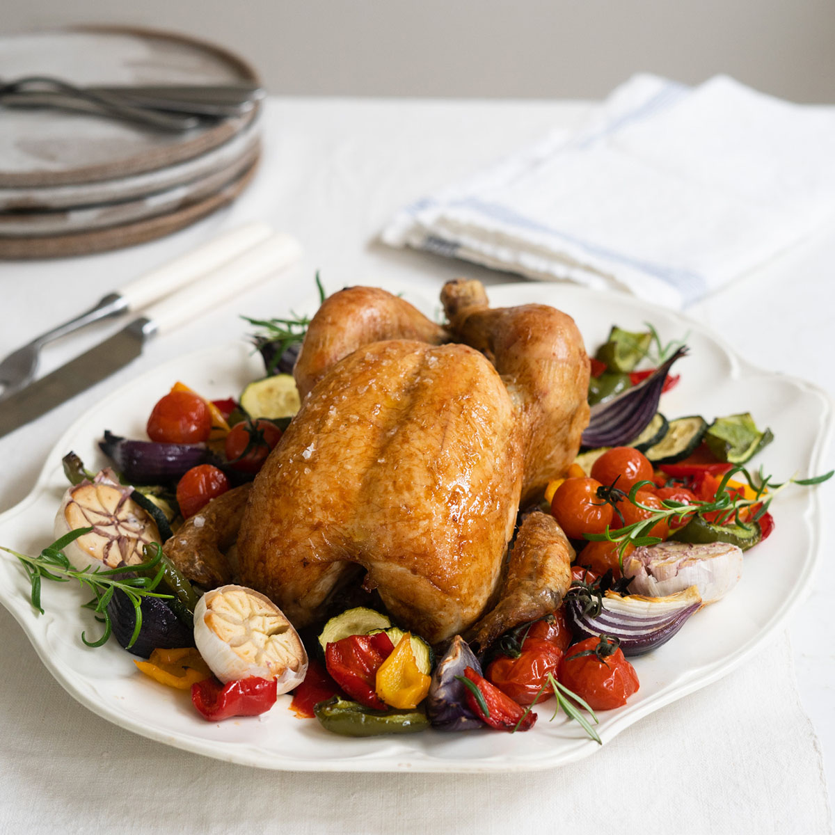 Roast Chicken with Mediterranean Vegetables