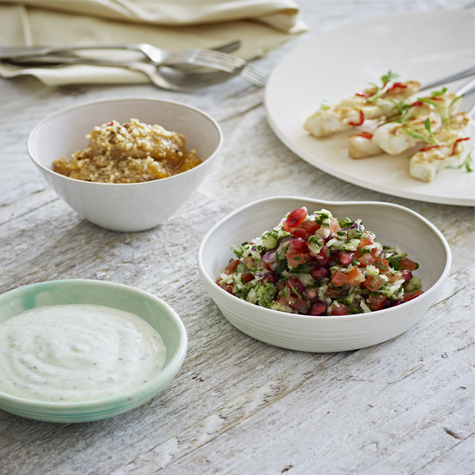 Monkfish Skewers with Kachumber Salad