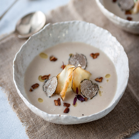 Artichoke & Chestnut Soup with Black Truffle Crème Fraiche