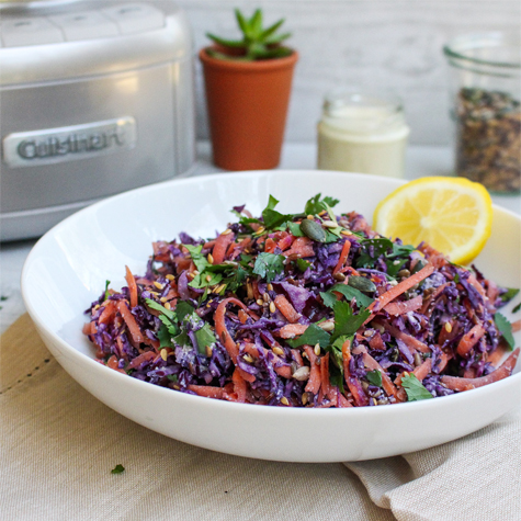 Raw Cabbage and Carrot Slaw with Creamy Cashew-Garlic Dressing