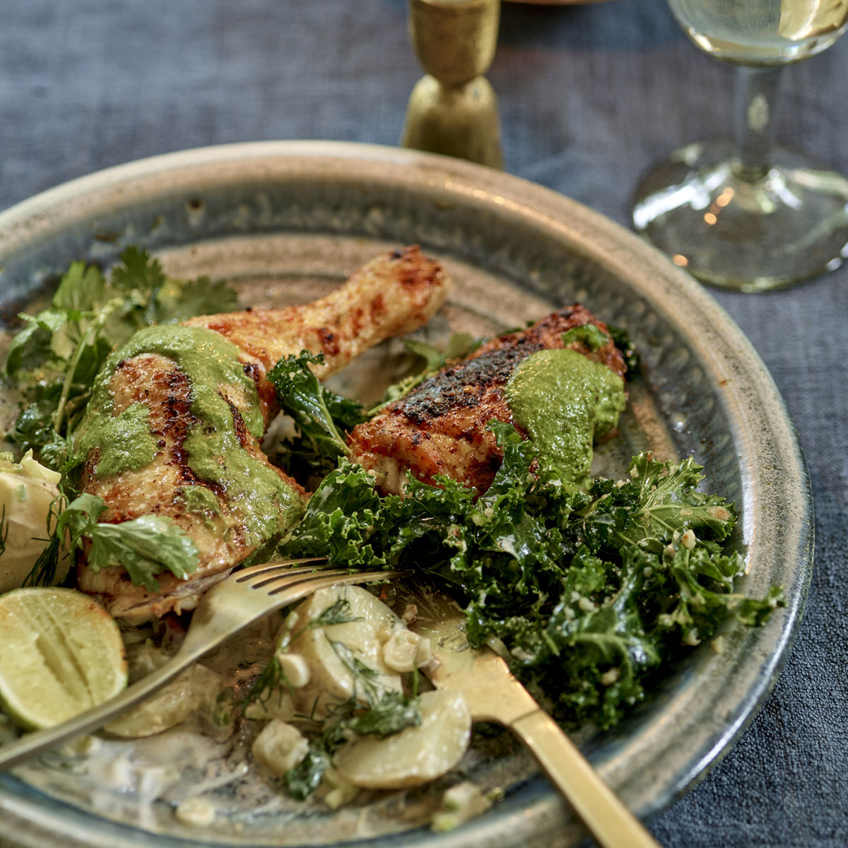 Peruvian Chicken with Kale and Potato Salad