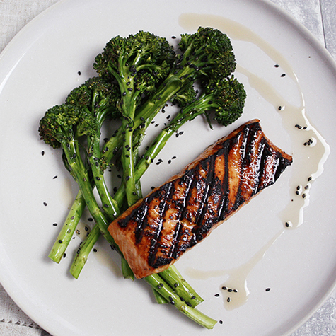 Soy & Miso Grilled Salmon with Lime & Sesame Broccoli