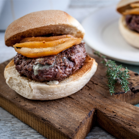 Venison Burgers with Roquefort & Quince Pickle